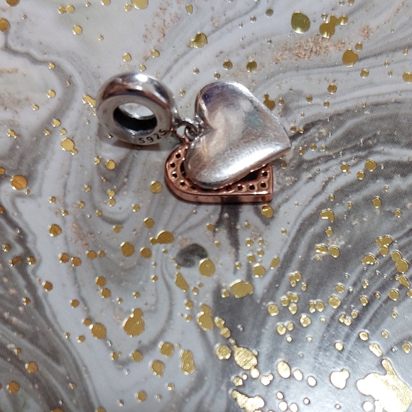 Rose Gold & S925 Duo Heart Pendant Charm - Picture 3 of 4